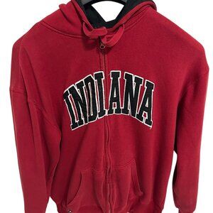 Indiana Hoosiers Full Zip Hooded Sweatshirt Size Large Embroidered Red